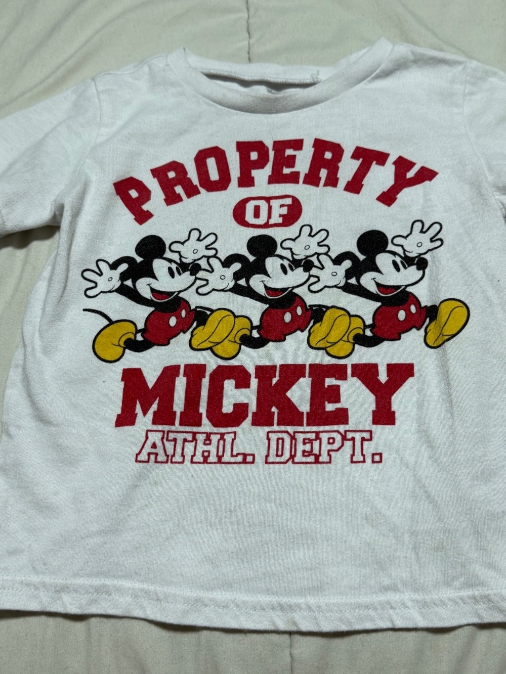 Disney Mickey Mouse 3T White "Property of Mickey" Graphic Short Sleeve Crew Tee